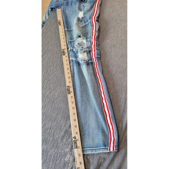 Rue 21 Premium Jeans Mens 32 x 33 Light Wash Destroyed Skinny Supreme Flex - Picture 8 of 13